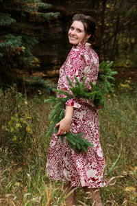 Holiday Burgundy Berries and Cream Midi Dress