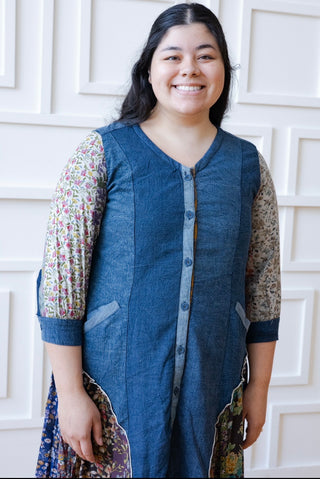Boho Patchwork Denim Shirt Dress