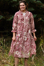 Load image into Gallery viewer, Holiday Burgundy Berries and Cream Midi Dress
