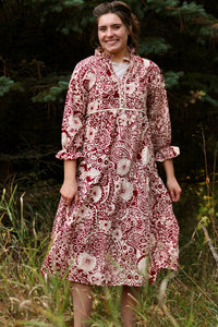 Holiday Burgundy Berries and Cream Midi Dress