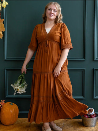 Rust Tiered Boho Maxi Dress