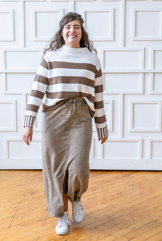 Mocha Drawstring Maxi Sweatskirt