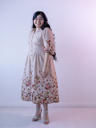 Vintage Pastel Pleated Floral Shirt Dress