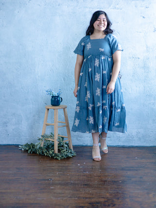 Dusty Blue Baby's Breath Embroidered Dress