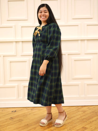 Apple Orchard Green Plaid Bow Dress