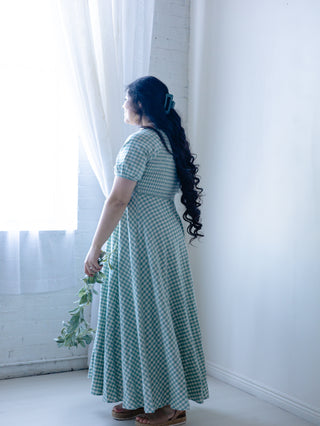 Teal Gingham Smocked Maxi Dress