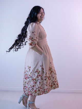 Vintage Pastel Pleated Floral Shirt Dress
