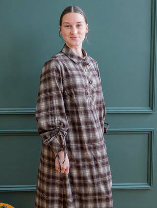 The Perfect Brown Plaid Midi Shirt Dress