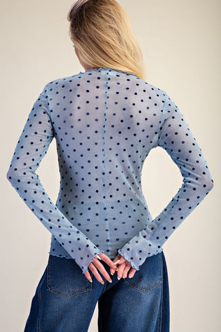 Denim Blue Velvet Polka Dot Layering Top