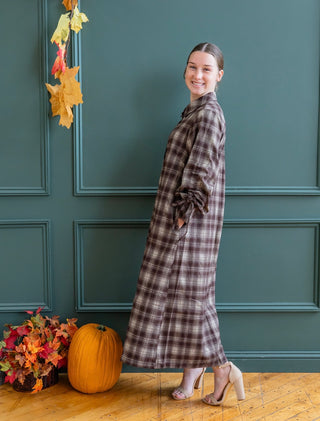 The Perfect Brown Plaid Midi Shirt Dress