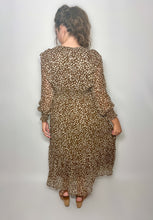 Load image into Gallery viewer, Brown Leopard Chiffon Ruffle Midi Dress
