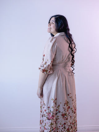 Vintage Pastel Pleated Floral Shirt Dress