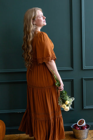 Rust Tiered Boho Maxi Dress