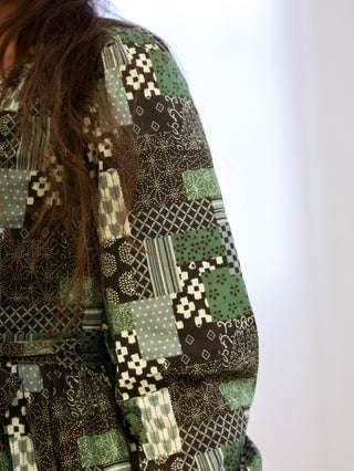 Vintage Christmas Olive Green Patchwork Dress