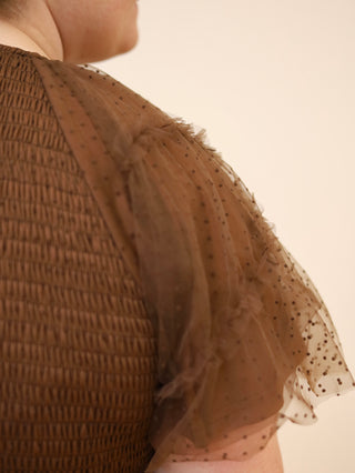 Dark Brown Swiss Dot Tulle Midi Dress