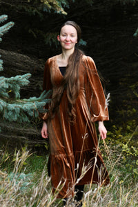 Golden Velvet Midi Dress