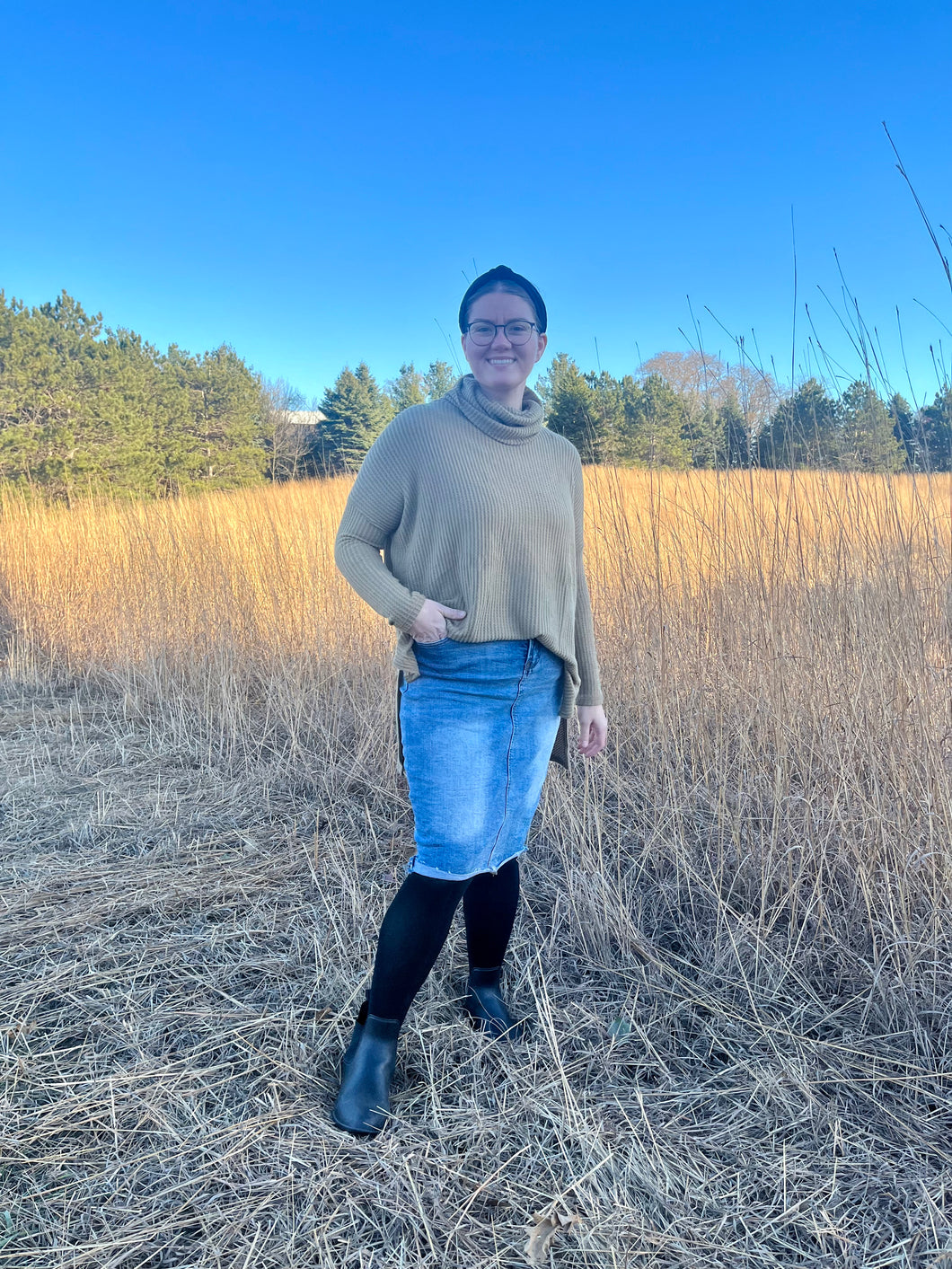 Light Green Waffle Knit Turtleneck Sweater