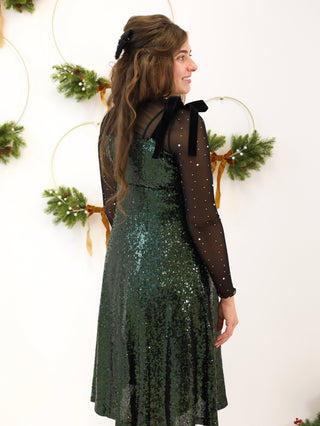 Emerald Green Holiday Sequins Dress