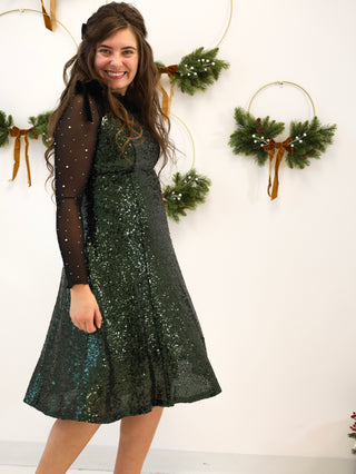Emerald Green Holiday Sequins Dress