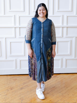 Boho Patchwork Denim Shirt Dress