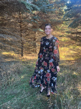 Load image into Gallery viewer, Black Floral Cut Out Chiffon Midi Dress
