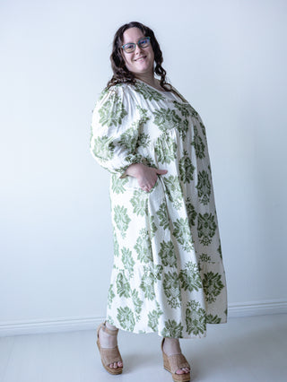 Olive Green Palm Leaf Print Dress