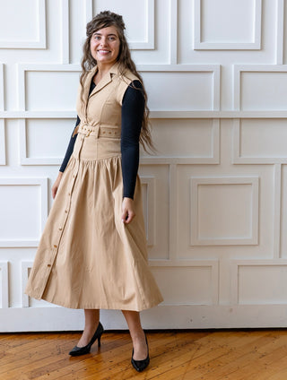 Taupe Button Up Trench Coat Dress
