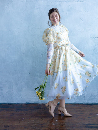 Lemon / Blue Garden Party Floral Dress