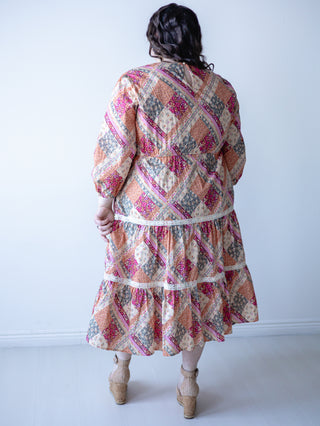 Flower Patchwork Midi Dress