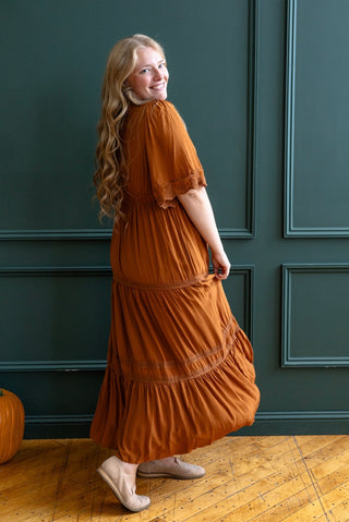Rust Tiered Boho Maxi Dress