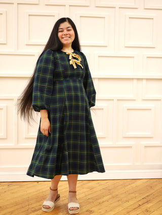 Apple Orchard Green Plaid Bow Dress