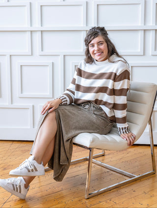 Cozy Campfire Mocha Striped Sweater