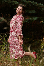 Load image into Gallery viewer, Holiday Burgundy Berries and Cream Midi Dress
