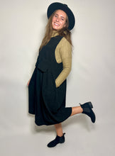 Load image into Gallery viewer, Black Corduroy Jumper Dress with Pockets
