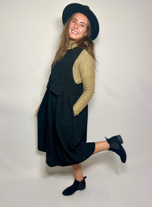 Black Corduroy Jumper Dress with Pockets