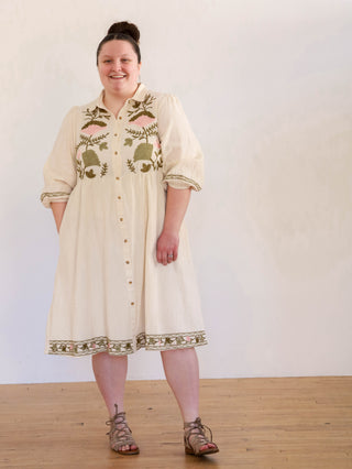 Ferns and Flowers Olive and Cream Embroidered Midi Dress Wild & Free Boutiques Ferns and Flowers Olive and Cream Embroidered Midi Dress Wild & Free Boutiques