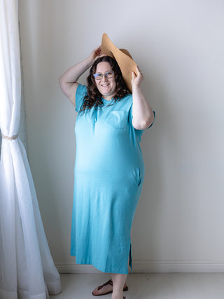 Teal Short Sleeve T-Shirt Dress