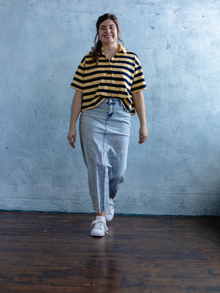 Daffodil and Navy Striped Rugby Cropped Polo