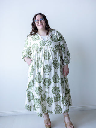 green palm leaf print dress FINAL SALE