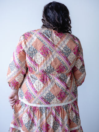 Flower Patchwork Midi Dress