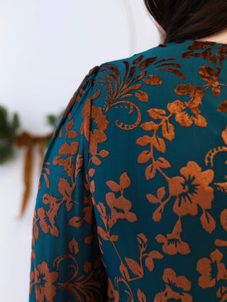 Christmas Bells Gold and Teal Velvet Dress