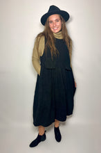 Load image into Gallery viewer, Black Corduroy Jumper Dress with Pockets
