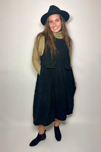 Black Corduroy Jumper Dress with Pockets