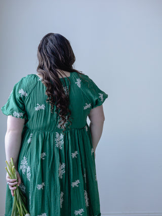 Springtime Green Baby's Breath Embroidered Dress