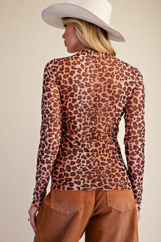 Rust Leopard Mesh Layering Top