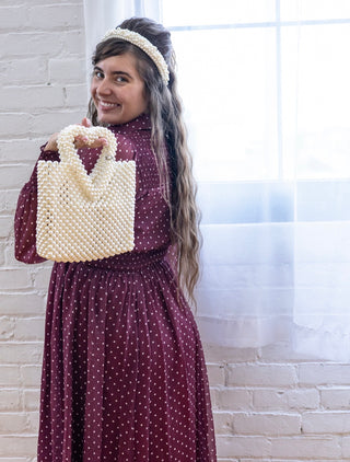 Wine Collared Polka Dot Midi Dress