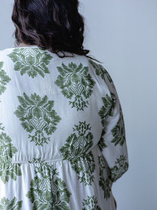 Olive Green Palm Leaf Print Dress