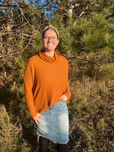 Burnt Orange Waffle Knit Turtleneck Sweater