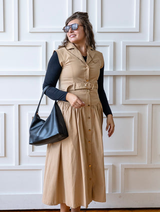Taupe Button Up Trench Coat Dress