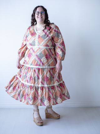 Flower Patchwork Midi Dress